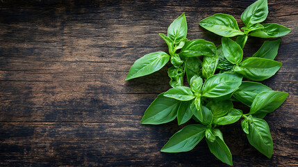 Poster - thai basil isolated on a wooden table