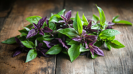 Poster - thai basil isolated on a wooden table