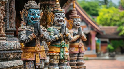 Colorful Statues in Traditional Temple Setting