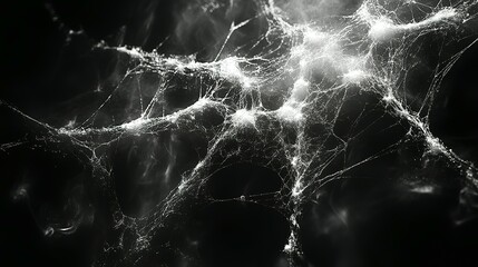 A Detailed Close-up of a Delicate Spider Web with Dew Drops