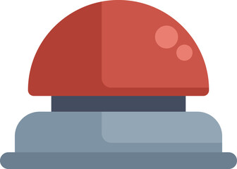 Poster - Cartoon illustration of a large red button on a gray base, likely a buzzer for a game show or quiz