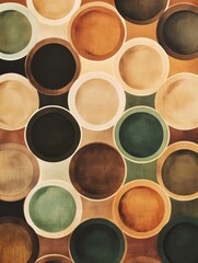 Aufkleber - Warm brown and green circular shapes mimic tea cups, forming a calming and inviting pattern perfect for cozy gatherings. Generative AI