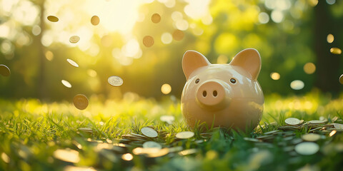 Coins falling to piggy saving investment growth savings financial