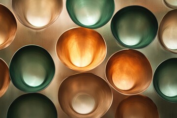 Aufkleber - Warm brown and green tea cups are arranged in a circular pattern, inviting a serene afternoon tea experience. Generative AI