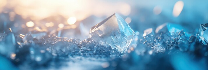 Leinwandbilder - Glowing crystalline formations shimmer with abstract reflections in a tranquil blue environment, capturing the essence of icy elegance. Generative AI