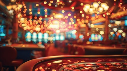 Blurred casino interior with bokeh lights, Las Vegas gambling and gaming atmosphere