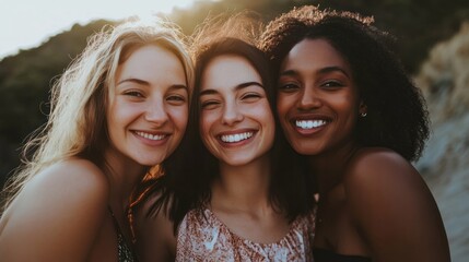 Friends smiling at the camera, showing the joy of friendship