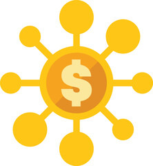 Poster - yellow network icon with a dollar sign in the center, representing a concept related to finance and 