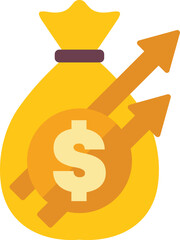 Poster - money bag increasing with growing up arrow showing investment growth, financial success, and wealth