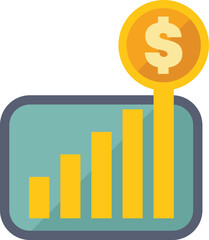 Poster - simple flat vector illustration of a bar chart showing growing profit with a dollar coin on the top