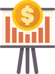 Poster - bar graph showing positive growth with a big dollar coin, concept of successful investment and finan