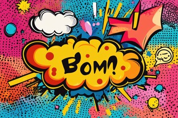 Aufkleber - Bold comic doodles showcase dynamic sound effects and whimsical speech bubbles, creating a lively atmosphere filled with creativity. Generative AI