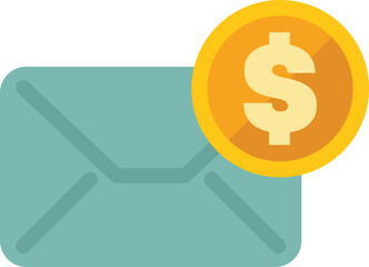 Poster - closed teal envelope is receiving a large gold coin with a dollar sign on it