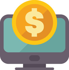 Fototapete - Desktop computer displaying a large gold coin with a dollar sign, representing online earning potential