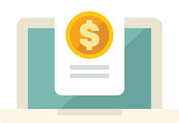 Poster - Laptop is processing an online payment with a dollar coin and an invoice, symbolizing online transactions