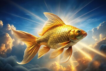 stock photo of a golden fish with intricate scales and a celestial background