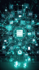 Poster - A computer screen with many icons and a large circle in the middle. The circle is labeled 