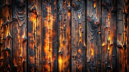 Wall Mural - Charred wooden planks, a testament to fire's destructive power, reveal intricate patterns of grain and char, showcasing the resilience and beauty of nature's transformation.