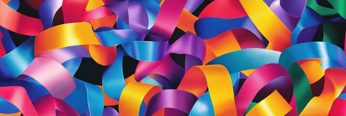 Aufkleber - Bright ribbons and bows in an array of colors intertwine smoothly, forming a visually striking and festive pattern that captivates the eye. Generative AI