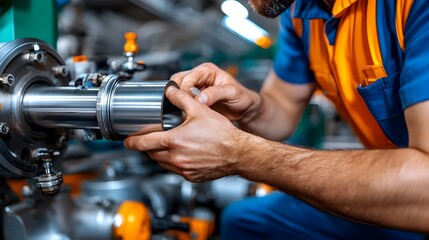 close up shot of a factory engineer s hands expertly controlling a hydraulic tube bender smoothly be