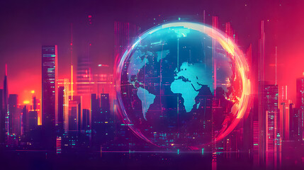 Poster - Futuristic Cityscape with Digital Earth Visuals