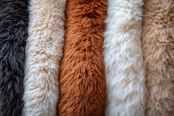 close-up of an alpaca's soft, fluffy fur in various shades of brown.