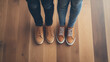© keystoker - Improve relationships concept,Two individuals stand side by side on a wooden floor,both wearing different styles of casual shoes,symbolizing togetherness and friendship,copy space