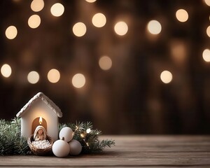 Christmas nativity scene illuminated by soft candlelight, reverent and peaceful holiday atmosphere