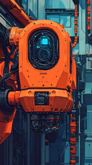 Poster - a robot with a blue light on its head is standing in a building. the robot is in a futuristic settin