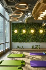 Poster - A dedicated wellness room in the office with yoga mats and meditation cushions. Employees take time to recharge and focus on their well-being