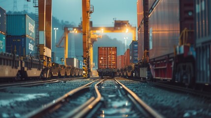 Aufkleber - Containers are being transferred from a truck to a train at a freight terminal, highlighting the integration of transport modes. Generative AI