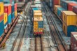 © Анатолий Сав - Containers are being loaded from a truck onto a train at a busy transport hub, showcasing the efficiency of logistics operations. Generative AI