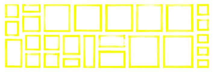 Wall Mural - ty text box frames. hand drawn rough texture text highlighter mark strokes. yellow paint stamps bg. 