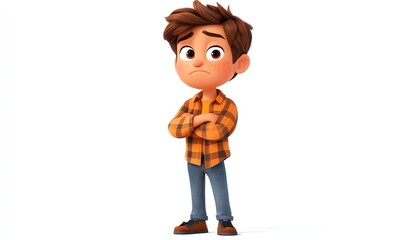 Cartoon character displaying irritation, dressed in casual clothing and standing with a bold pose against a clean white canvas