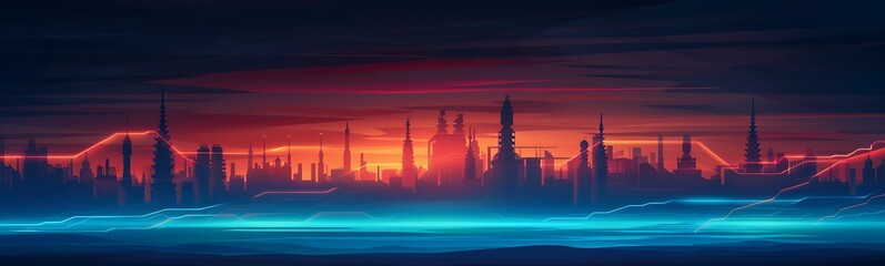 Poster - Urban Hydrogen Energy Conversion Facility with Glowing Lines and Sleek City Integration