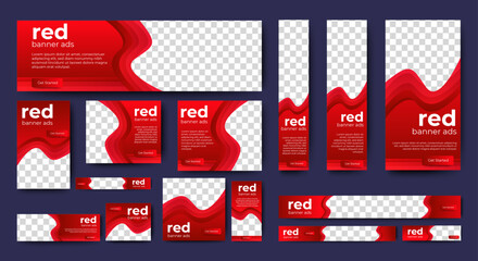Poster - an elegant business web banner template featuring a red background, complete with an image placehold