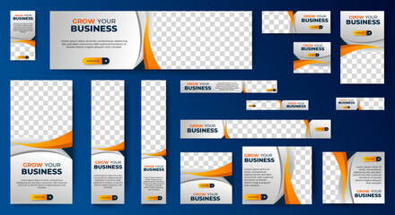 Poster - Set of vector white banners with spaces for a photo and editable shapes. Design templates for the web.