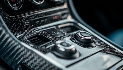 Poster - A close-up of a car's interior console with buttons and controls.