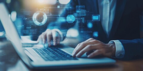 Aufkleber - Searching Browsing Internet Data Information with blank search bar.SearchEngine Optimization SEO Networking Concept.handof businessman working with computer laptop on des