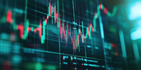 Aufkleber - planning and strategy, Stock market, trader or investor working at home. Technical price graph and indicator, red and green candlestick chart and stock trading computer s