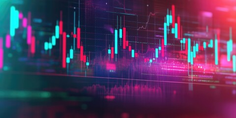 planning and strategy, Stock market, trader or investor working at home. Technical price graph and indicator, red and green candlestick chart and stock trading computer s