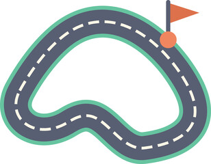 Poster - stylized winding road is leading to a finish line marked by a flag