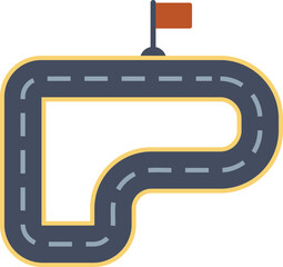 Poster - winding asphalt road leading to finish line with red flag marking the goal of journey