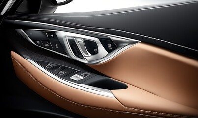 Poster - Close-up of a car door panel showcasing controls and interior design elements.