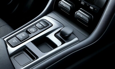 Poster - Interior console of a vehicle featuring controls and a gear shifter.