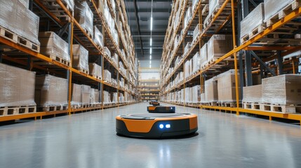 Leinwandbilder - A futuristic warehouse with robotics automating inventory management and smart technology optimizing operations in real-time