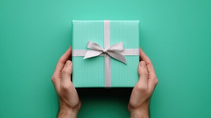 Wall Mural - A hand carefully folding wrapping paper over a personalized gift with a beautiful bow for a special occasion