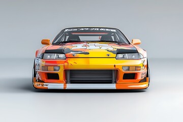 Poster - A stylized racing car with vibrant graphics and a lowered stance, showcasing car culture.