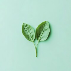 Poster - Two fresh green leaves on a light green background.