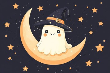 a cartoon of a ghost sitting on the moon